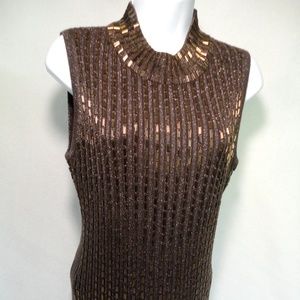 NORTHEAST KNITTERS BRONZE BEADING ON BROWN SWEATER